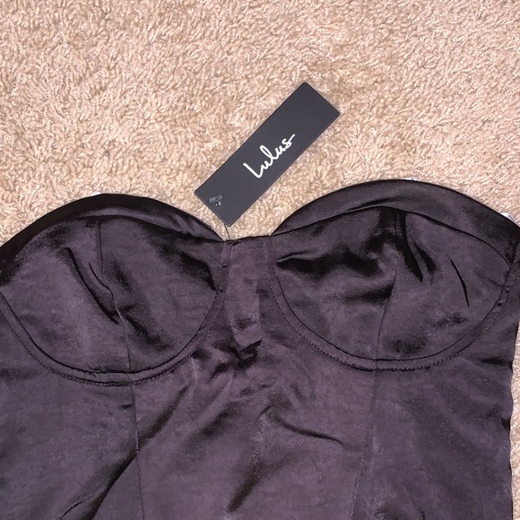 NWT Lulu’s Sultry Sweetie Black Strapless Satin Bustier Bodysuit Size Small - Picture 6 of 14